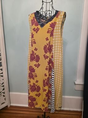 Women’s Yellow Patchwork V-Neck Midi Dress